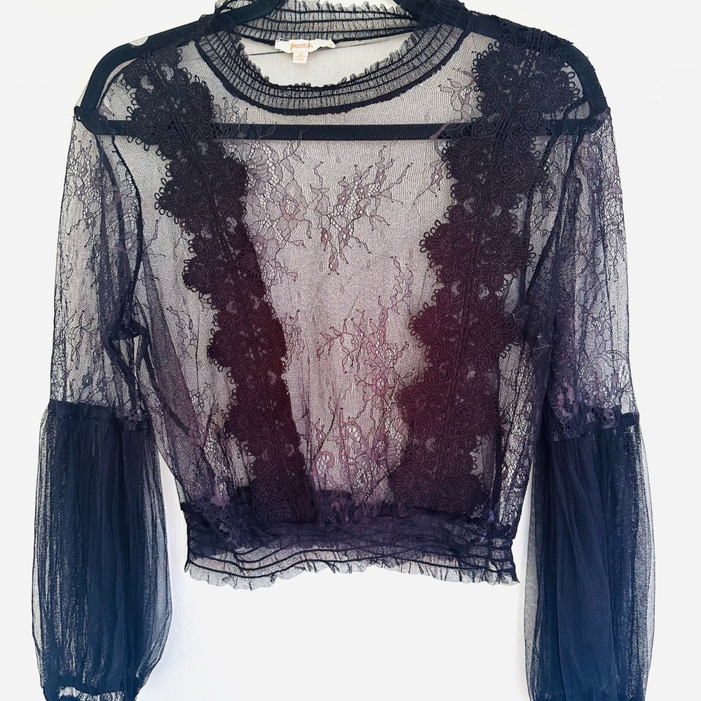 Peach Brand Black Sheer Lace crop top romantic boho/fairycore/whimsigoth SZ M